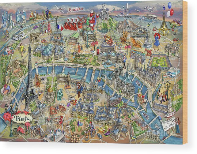 Paris Wood Print featuring the photograph Paris Illustrated Map by Maria Rabinky