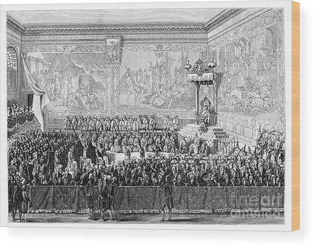 Engraving Wood Print featuring the drawing Parliament Meeting, Versailles 1776 by Print Collector