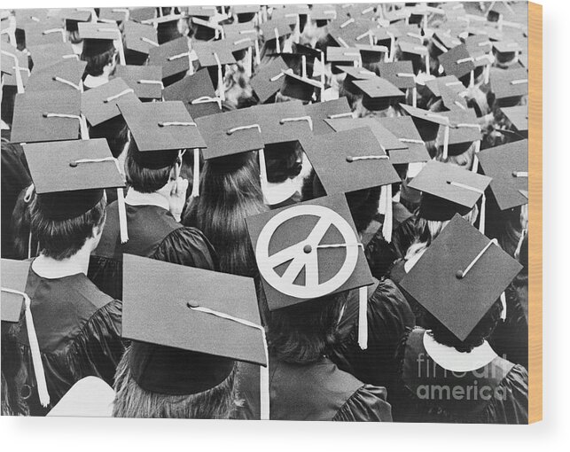 Young Men Wood Print featuring the photograph Peace Sign On Indiana Students by Bettmann