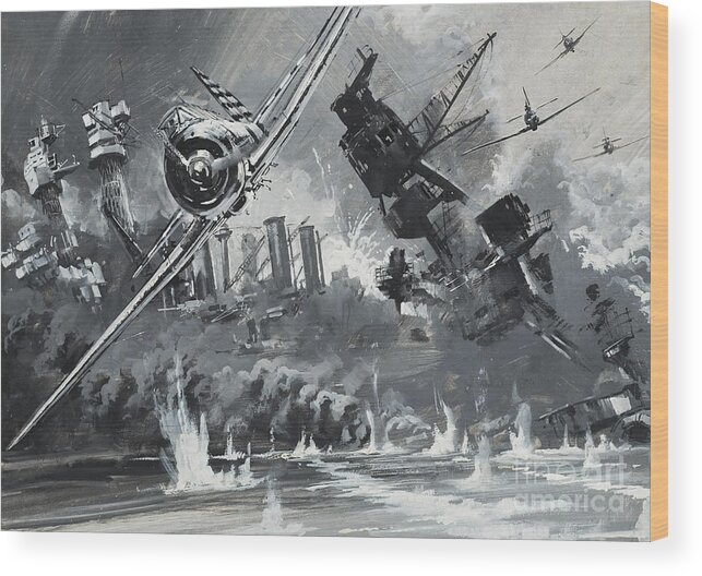 Pearl Harbor Wood Print featuring the painting Pearl Harbor, 7th December 1941 by Graham Coton