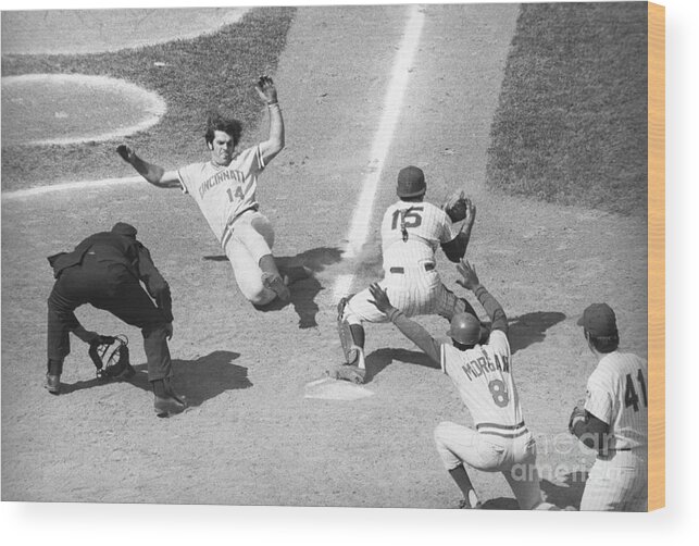 People Wood Print featuring the photograph Pete Rose Sliding Into Base by Bettmann