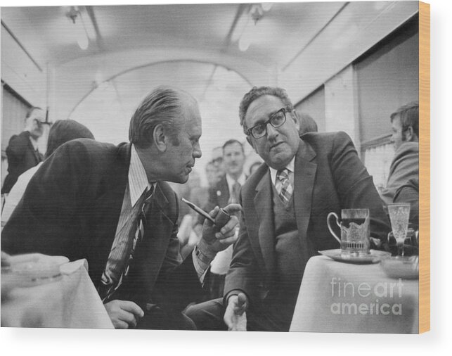 Mature Adult Wood Print featuring the photograph President Ford Discussing Progress by Bettmann