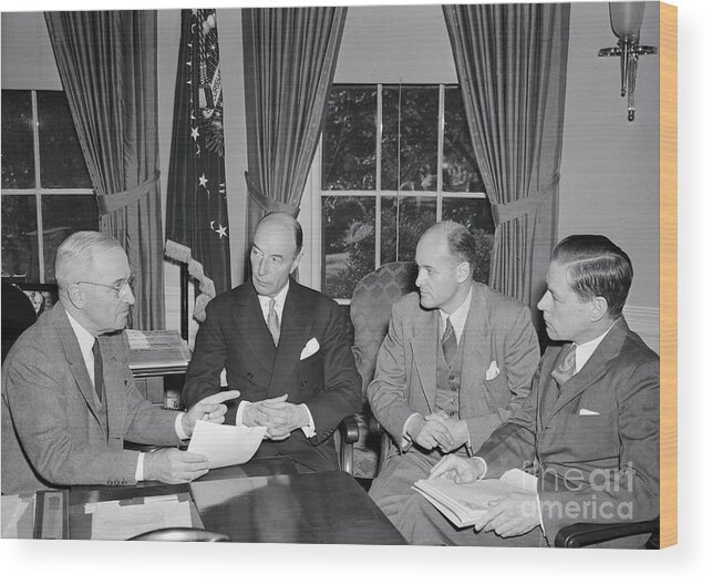 Mature Adult Wood Print featuring the photograph President Truman Meeting With Foreign by Bettmann