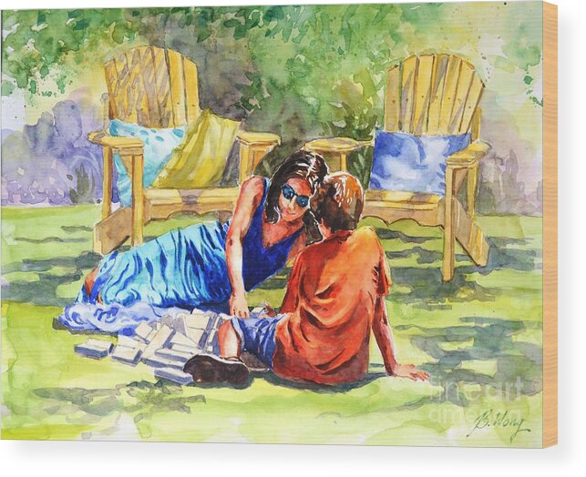 Mother And Son Wood Print featuring the painting Quality Time by Betty M M Wong