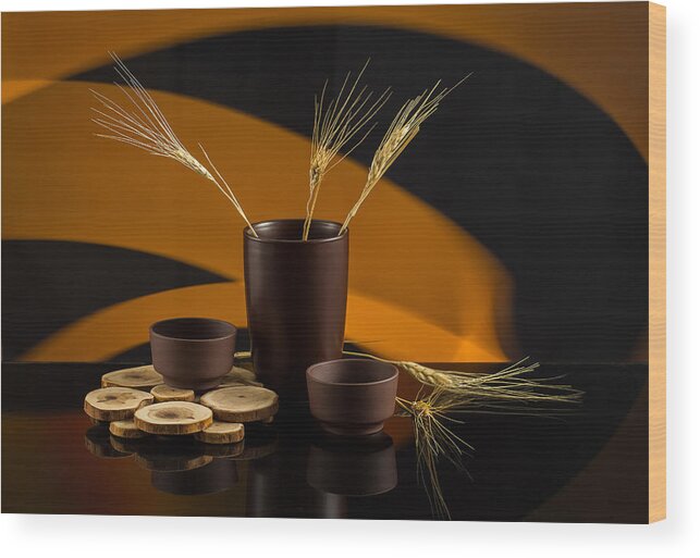 Modern Still Life Wood Print featuring the photograph "bread And Ceramics" by Evgeniy Popov