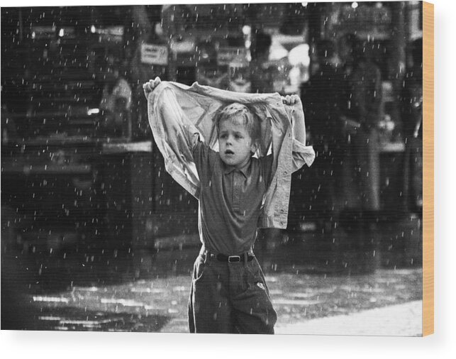 Rain Wood Print featuring the photograph Raindrops Keep Falling On My Head (from The Series "childhoods") by Dieter Matthes
