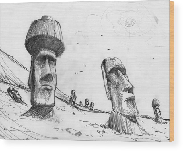 Chile Wood Print featuring the drawing Rapa Nui drawing by Andrea Gatti