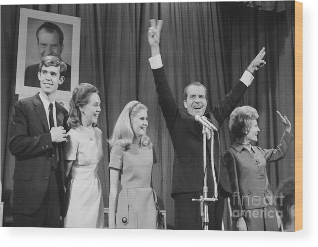 Mature Adult Wood Print featuring the photograph Richard Nixon And Family Celebrating by Bettmann