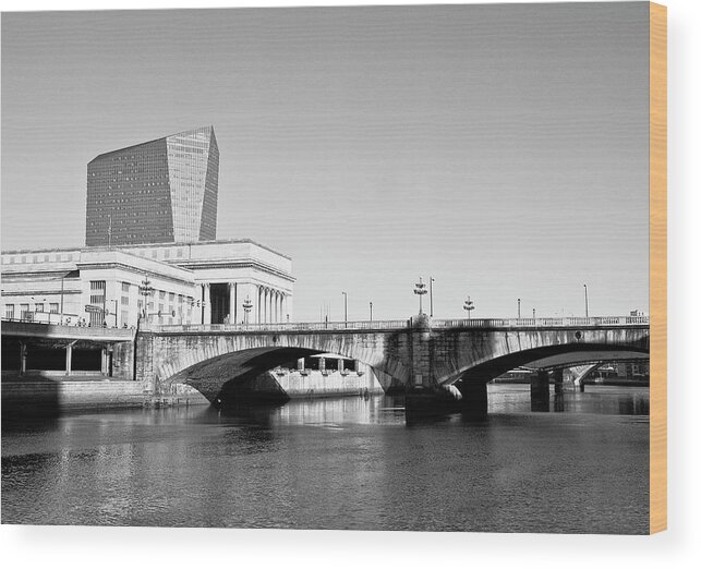 Buildings Wood Print featuring the mixed media River View by Erin Clark