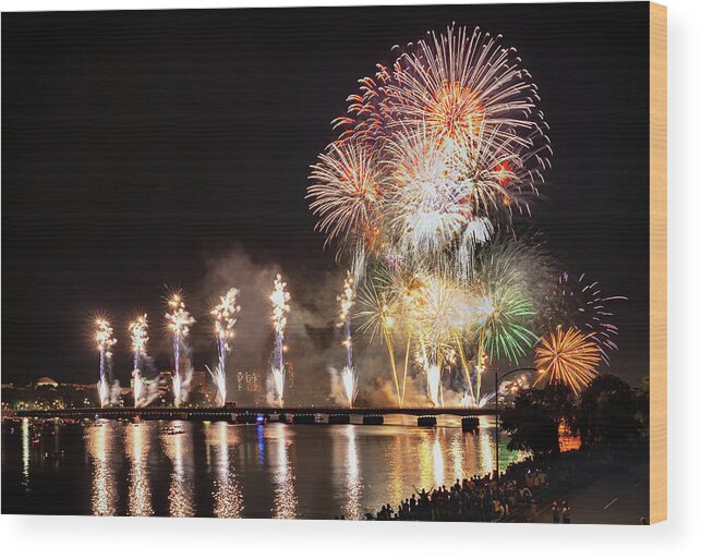 Boston Wood Print featuring the photograph River Wide Fireworks by Sylvia J Zarco