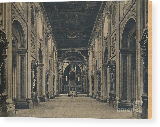 Viewpoint Wood Print featuring the drawing Roma - Main Nave Of The Basilica Of St by Print Collector