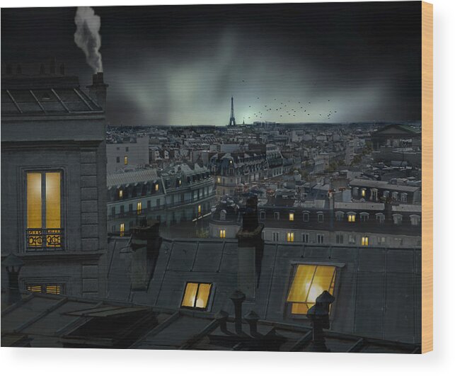 Tower Wood Print featuring the photograph Roofs Of Paris by Pierre Bacus