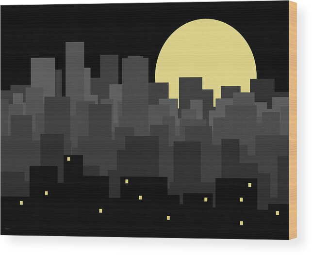 Urban Fantasy Wood Print featuring the digital art Rooftop Night by Val Arie