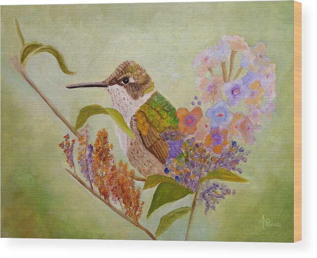 Hummingbird Wood Print featuring the painting Ruby Sweetheart by Angeles M Pomata