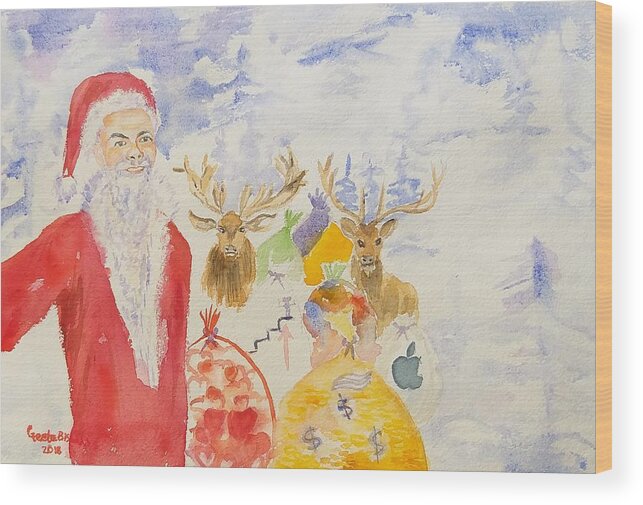 Santa Wood Print featuring the painting Santa selfie by Geeta Yerra