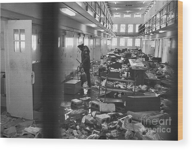 1980-1989 Wood Print featuring the photograph Scene At The End Of A Prison Riot by Bettmann
