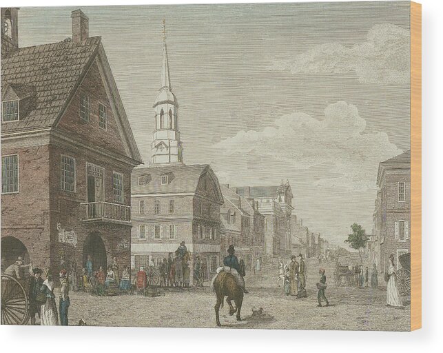 Christ Church Wood Print featuring the drawing Second Street North from Market St. and Christ Church by William Birch