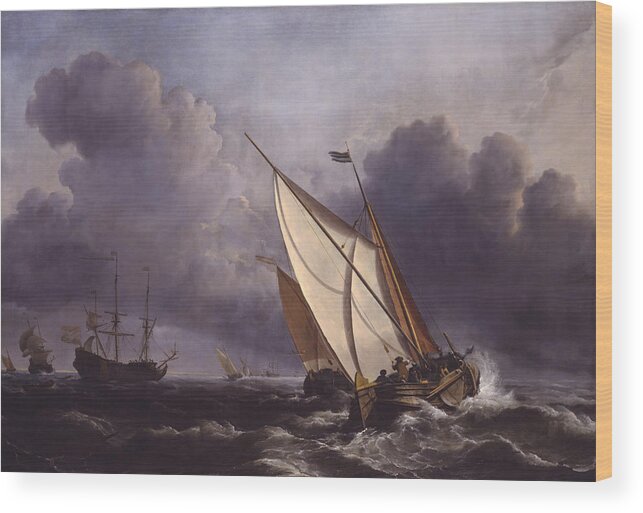 Ships In A Stormy Sea By Willem Van De Velde Ii Wood Print featuring the painting Ships in a Stormy Sea by Willem van de Velde