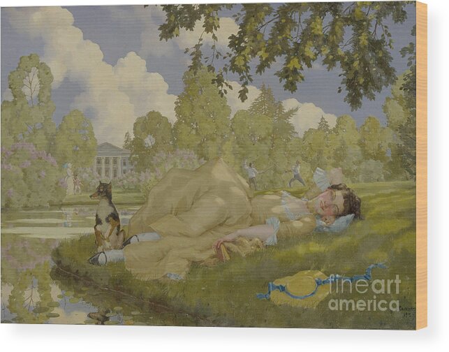 Oil Painting Wood Print featuring the drawing Sleeping Woman In A Park, 1922. Artist by Heritage Images