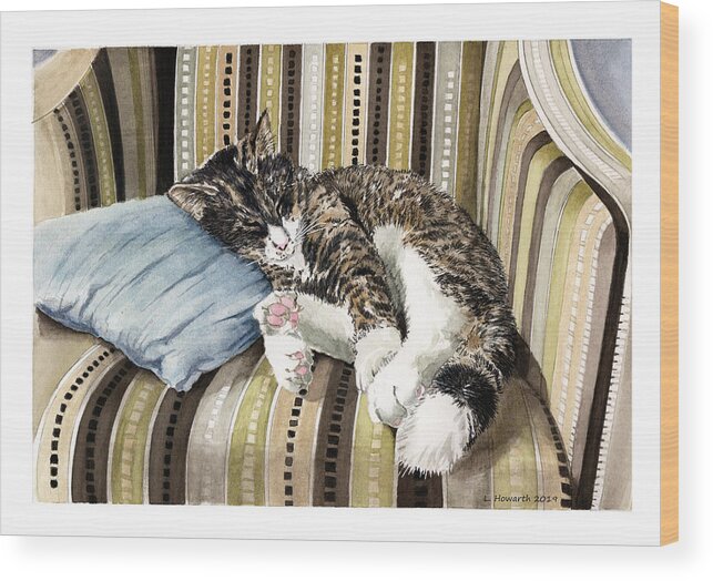 Cat Wood Print featuring the painting Slumber Party by Louise Howarth