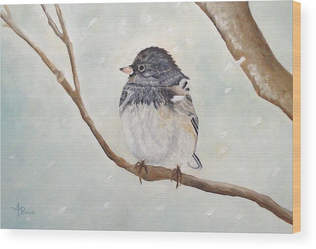 Junco Wood Print featuring the painting Snowbird In The Blizzard by Angeles M Pomata