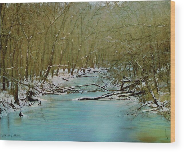 Creek Wood Print featuring the digital art Snowy Creek by Bonnie Willis