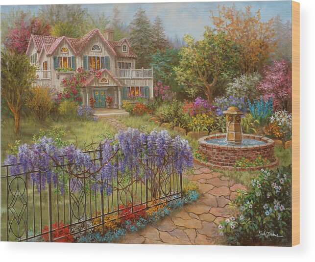 Springtime Hideaway Wood Print featuring the painting Springtime Hideaway by Nicky Boehme