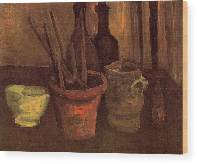 Holland Wood Print featuring the painting Still Life with Paintbrushes in a Pot by 