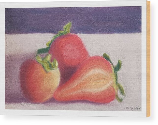 Strawberries Wood Print featuring the pastel Strawberries on Purple by Alexis King-Glandon