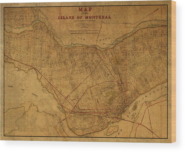 Street Map Wood Print featuring the mixed media Street Map of Montreal Canada 1901 by Design Turnpike