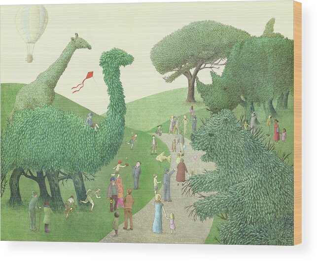 Park Wood Print featuring the drawing Summer Park by Eric Fan
