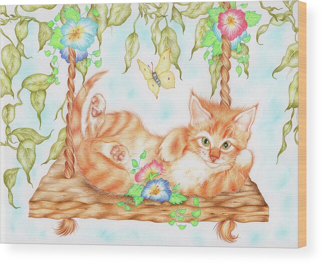Kitten On A Swing With Flowers
Spring
Cat Wood Print featuring the painting Swing Kitty by Cb Studios