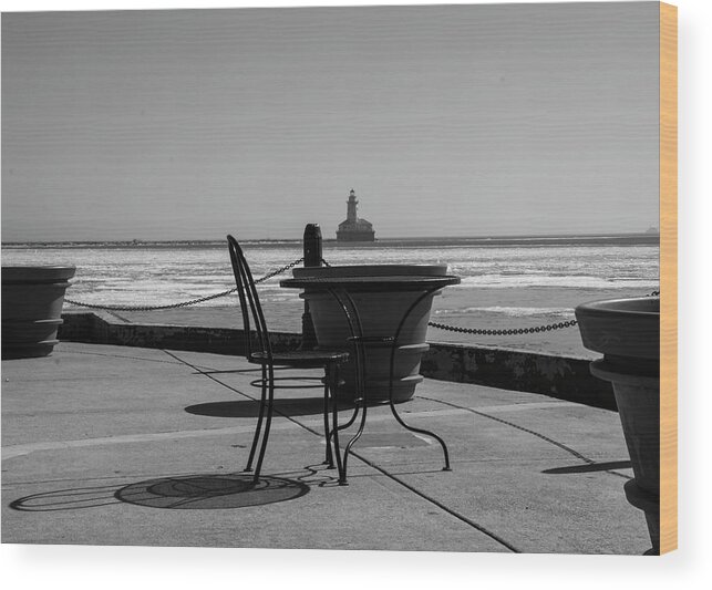 Table Wood Print featuring the photograph Table for one bw by Stuart Manning