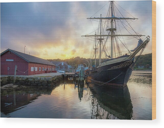 Tall Ship Wood Print featuring the photograph Tall Ship in Mystic Seaport by Cliff Wassmann