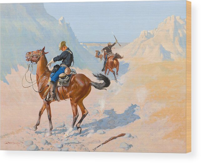 19th Century Art Wood Print featuring the painting The Advance-Guard, or The Military Sacrifice by Frederic Remington