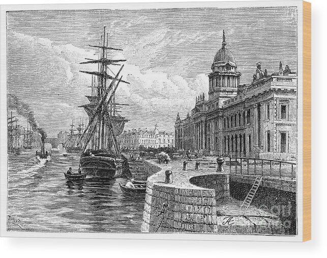 Dublin Wood Print featuring the drawing The Custom House, Dublin, Ireland by Print Collector