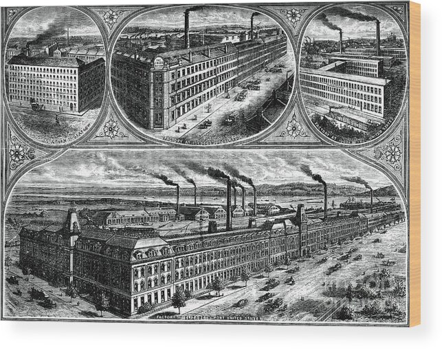 Singer Wood Print featuring the drawing The Factories Of The Singer by Print Collector