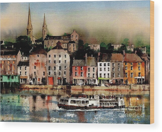 Ireland Wood Print featuring the painting The Galley off New Ross, Wexford by Val Byrne