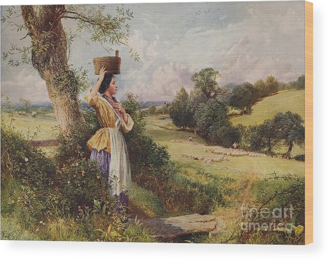 Oil Painting Wood Print featuring the drawing The Milkmaid by Print Collector