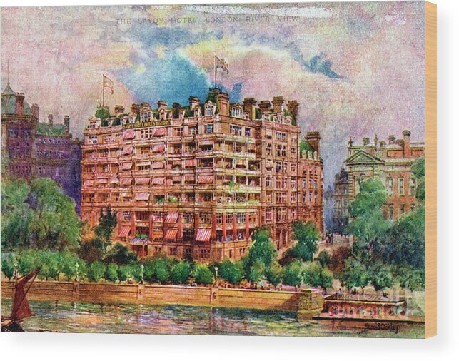 England Wood Print featuring the drawing The Savoy Hotel As Seen From The River by Print Collector