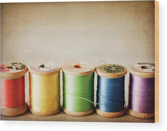 Thread Rainbow Wood Print featuring the photograph Thread Rainbow by Jessica Rogers
