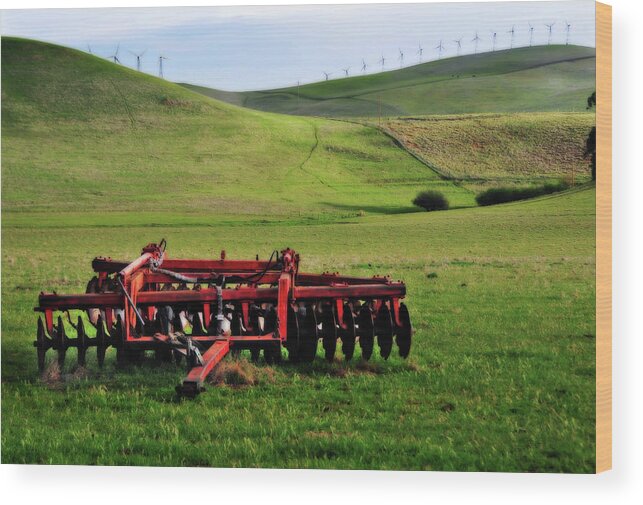 Working Wood Print featuring the photograph Tractor Blades On Green Pasture by Mitch Diamond