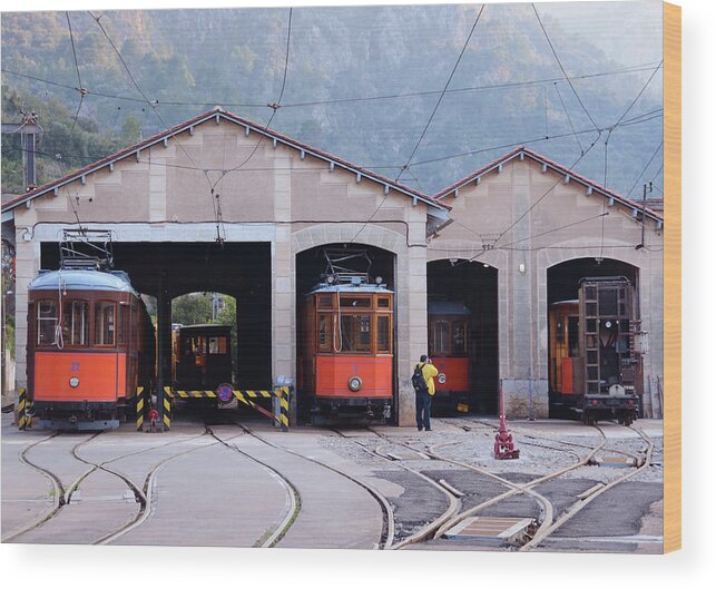 People Wood Print featuring the photograph Train Sheds, Soller by Carolyn Eaton