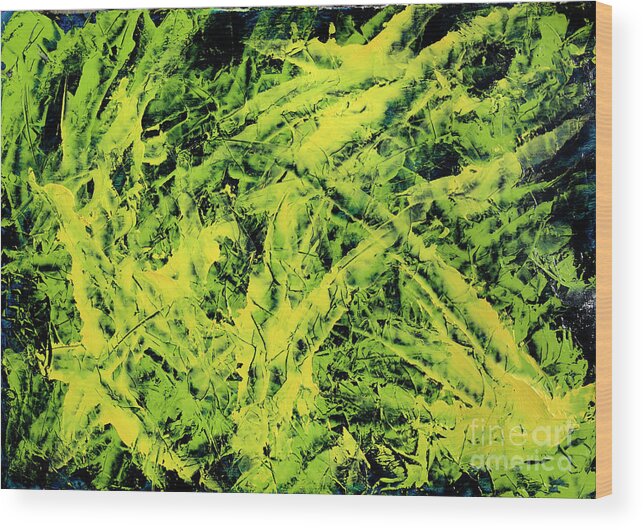 Abstract Wood Print featuring the painting Transitions with Yellow, Green and Blue by Dean Triolo