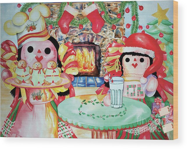Christmas Wood Print featuring the painting Treats for Santa Clause by Kandyce Waltensperger
