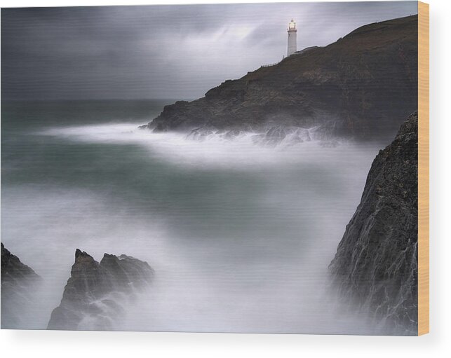 England Wood Print featuring the photograph Trevose Lighthouse In A Storm, Trevose by David Clapp