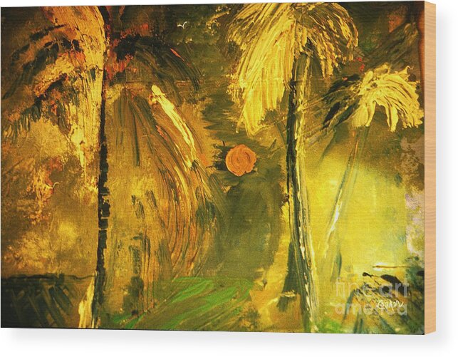 Palm Trees Wood Print featuring the painting Tropical Gold by Zsanan Studio