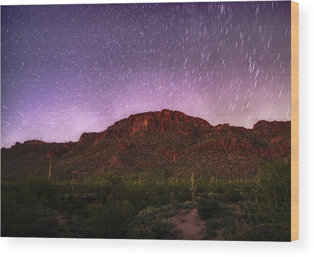 Stars Wood Print featuring the photograph Tucson Mountains Star Trails by Chance Kafka
