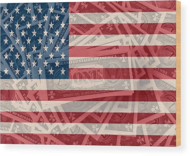 United States One Dollar Bill Wood Print featuring the painting United States One Dollar Bill by Jeelan Clark