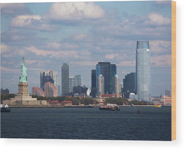 Outdoors Wood Print featuring the photograph Usa, New York City, Skyline With Statue by Fotog